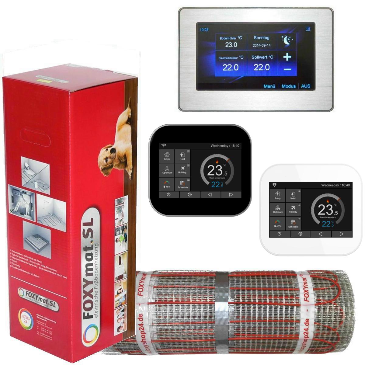 mit Thermostat QM-BLUE-TS elektrische Fu/ßbodenheizung FOXYMAT.SL 160 Watt pro m/² 12 m/² 2 x 6m/²